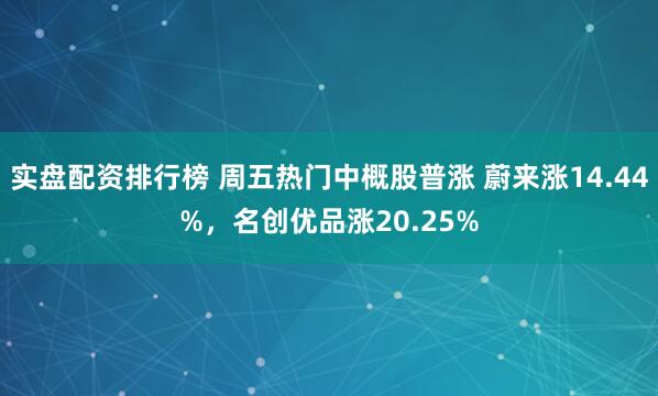 实盘配资排行榜 周五热门中概股普涨 蔚来涨14.44%，名创优品涨20.25%